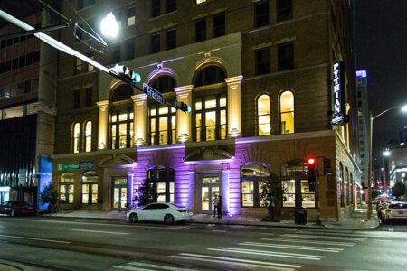 Pythian building exterior night wide